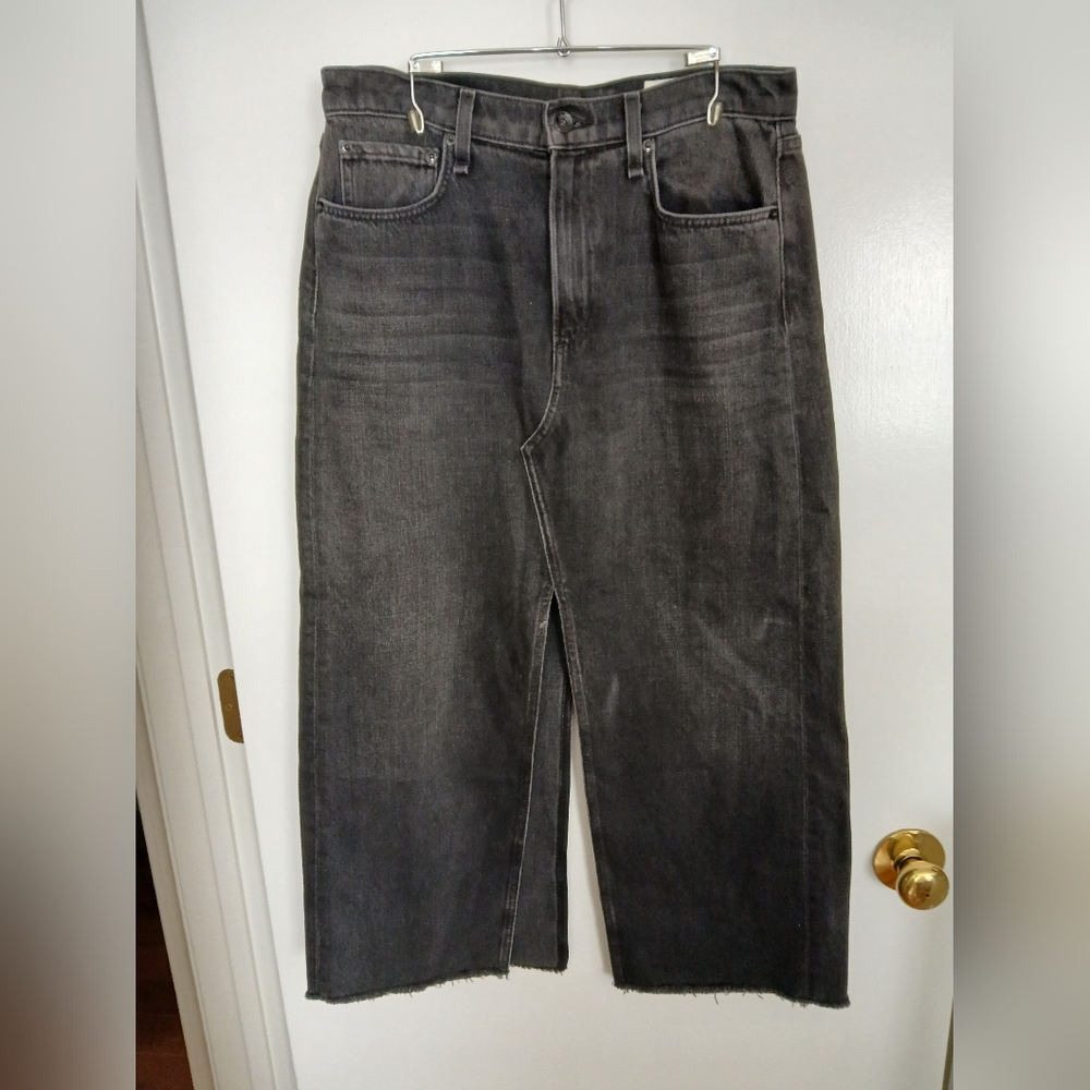 Rag & bone Charcoal Denim Front And Back Slit Skirt, Size 28